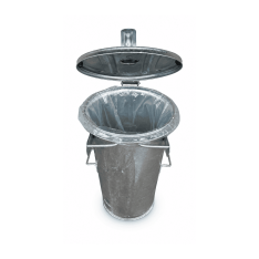 Galvanized trash can 110 L front view with trash bag